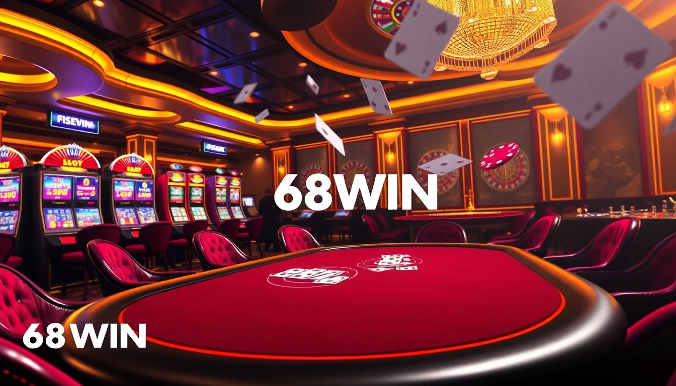 Experience the thrill of 68WIN with vibrant casino action and luxurious gaming settings.