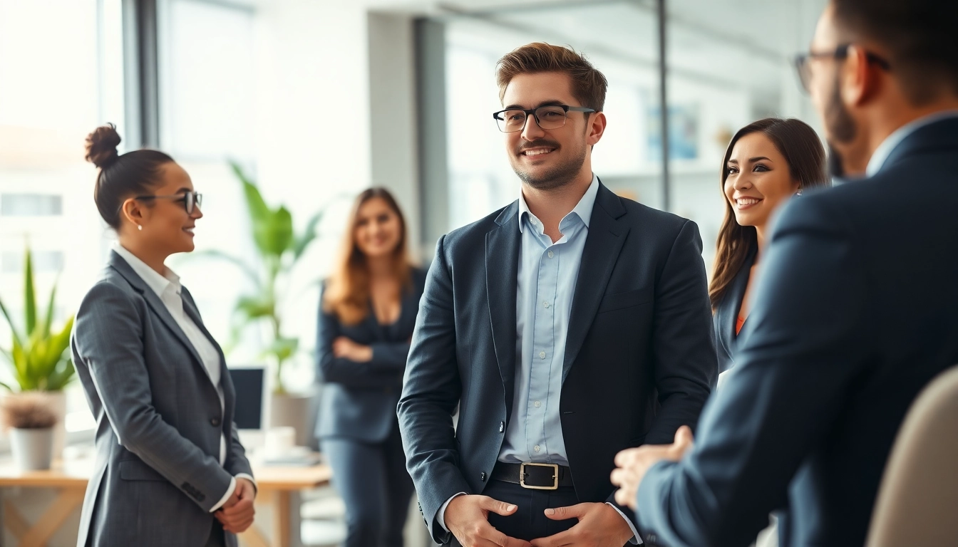 Headhunter IT in a modern office setting, confidently connecting clients and candidates.