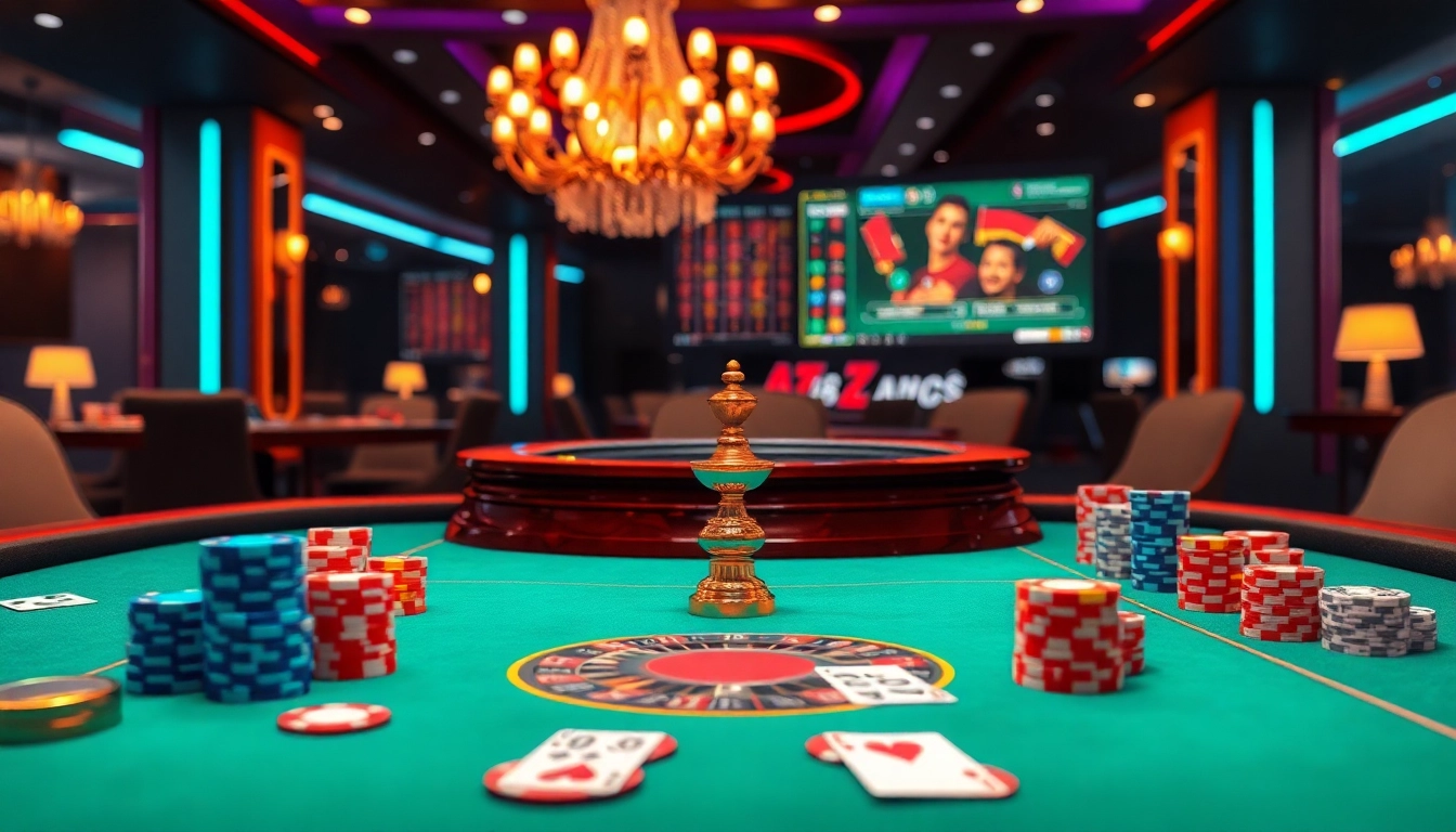 Engage with the excitement of AZ88 casino action featuring roulette and poker tables.