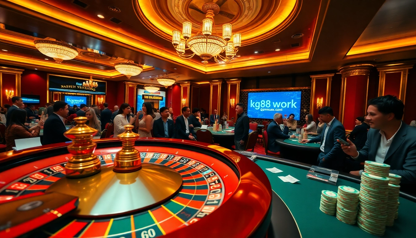 Experience excitement at KG88 with vibrant poker chips and roulette gameplay at a luxurious casino.