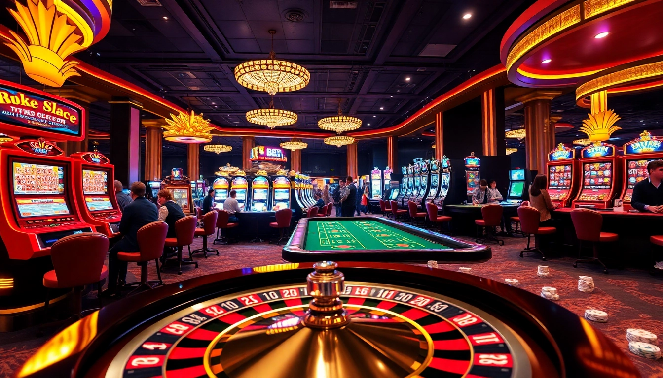 Experience the thrill of F8 BET at an upscale casino, showcasing vibrant games and excited players.