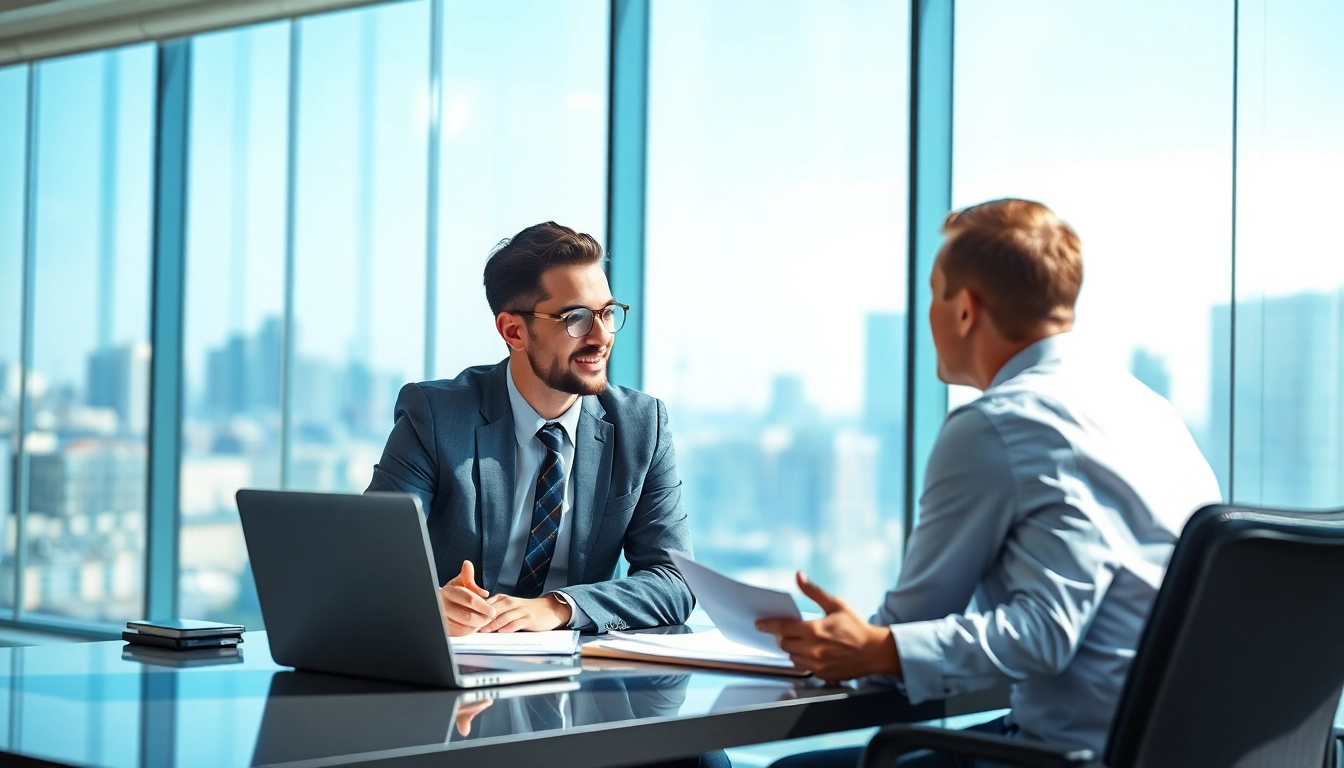 Headhunter Ingenieure in modernem Büro im Gespräch mit einem Klienten.